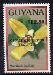 Guyana 1990 (?) George Washington opt on $12.80 orchid (Maxillaria p) from World Personalities overprints, unmounted mint as SG type 465, stamps on personalities, stamps on orchids, stamps on flowers, stamps on constitutions, stamps on americana, stamps on presidents