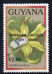 Guyana 1990 (?) Abraham Lincoln opt on $7.65 orchid (Vanilla i) from World Personalities overprints, unmounted mint as SG type 465, stamps on personalities, stamps on orchids, stamps on flowers, stamps on constitutions, stamps on americana, stamps on presidents