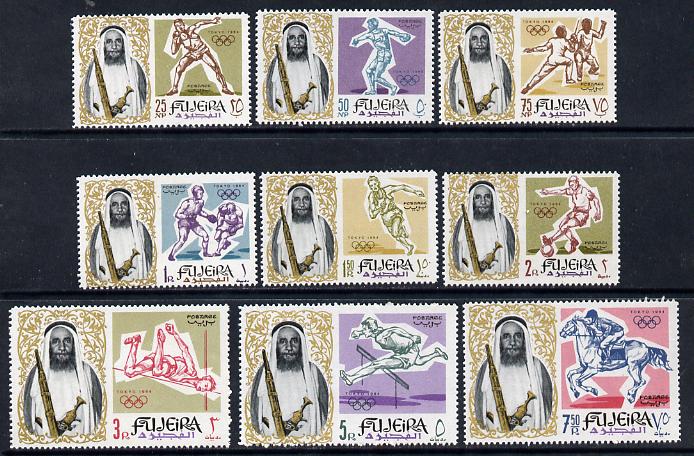 Fujeira 1964 Olympics set of 9 unmounted mint (Mi 19-27A), stamps on olympics, stamps on sport
