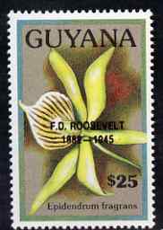 Guyana 1990 (?) F D Roosevelt opt on $25.00 orchid (Epidendrum f) from World Personalities overprints, unmounted mint as SG type 465, stamps on personalities, stamps on orchids, stamps on flowers, stamps on constitutions, stamps on americana, stamps on presidents, stamps on nato