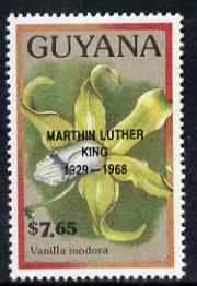 Guyana 1990 (?) Martin Luther King opt on $7.65 orchid (Vanilla i) from World Personalities overprints, unmounted mint as SG type 465, stamps on personalities, stamps on orchids, stamps on flowers, stamps on constitutions, stamps on human rights