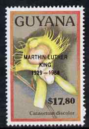 Guyana 1990 (?) Martin Luther King opt on $17.80 orchid (Catasetum d) from World Personalities overprints, unmounted mint as SG type 465, stamps on personalities, stamps on orchids, stamps on flowers, stamps on constitutions, stamps on human rights