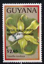 Guyana 1990 (?) Raoul Wallenberg (Hero of the Holocaust) opt on $7.65 orchid (Vanilla i) from World Personalities overprints, unmounted mint as SG type 465, stamps on personalities, stamps on orchids, stamps on flowers, stamps on judaica, stamps on  ww2 , stamps on human rights
