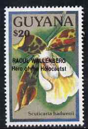 Guyana 1990 (?) Raoul Wallenberg (Hero of the Holocaust) opt on $20.00 orchid (Scuticaria h) from World Personalities overprints, unmounted mint as SG type 465, stamps on personalities, stamps on orchids, stamps on flowers, stamps on judaica, stamps on  ww2 , stamps on human rights