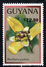 Guyana 1990 (?) Napoleon Bonaparte opt on $12.80 orchid (Maxillaria p) from World Personalities overprints, unmounted mint as SG type 465, stamps on personalities, stamps on orchids, stamps on flowers, stamps on napoleon  , stamps on dictators.