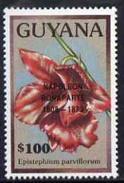 Guyana 1990 (?) Napoleon Bonaparte opt on $100.00 orchid (Epistephium p) from World Personalities overprints, unmounted mint as SG type 465, stamps on personalities, stamps on orchids, stamps on flowers, stamps on napoleon  , stamps on dictators.