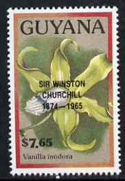Guyana 1990 (?) Sir Winston Churchill opt on $7.65 orchid (Vanilla i) from World Personalities overprints, unmounted mint as SG type 465, stamps on personalities, stamps on orchids, stamps on flowers, stamps on churchill, stamps on constitutions