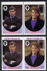 Montserrat 1986 Royal Wedding 70c se-tenant pair with Country name & value omitted, plus imperf pair as normal, all unmounted mint, SG 691avar, stamps on royalty, stamps on andrew, stamps on fergie