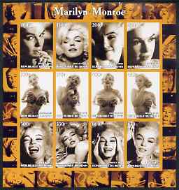 Benin 2003 Marilyn Monroe #1 imperf sheetlet containing 12 values (B&W) unmounted mint, stamps on movies, stamps on films, stamps on cinema, stamps on women, stamps on marilyn monroe, stamps on 