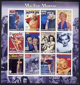 Benin 2003 Marilyn Monroe #2 imperf sheetlet containing 12 values (Magazine Covers) unmounted mint, stamps on movies, stamps on films, stamps on cinema, stamps on women, stamps on marilyn monroe, stamps on 