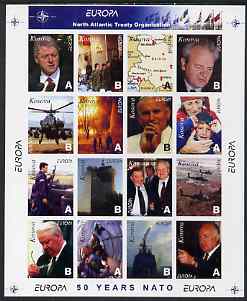 Kosova 1999 Europa - 50 years of Nato - imperf sheetlet #2 containing 16 values (Clinton, Pope, Fire-Fighting, Helicopters, etc) unmounted mint, stamps on fire, stamps on europa, stamps on constitutions, stamps on helicopters, stamps on pope, stamps on maps, stamps on nato