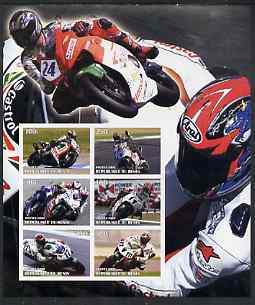 Benin 2002 Racing Motorcycles #1 special large imperf sheet containing 6 values unmounted mint, stamps on motorbikes