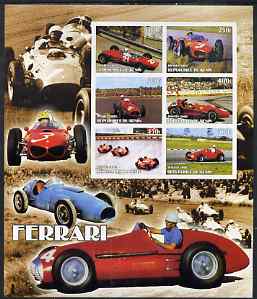 Benin 2002 Ferrari Racing Cars special large imperf sheet containing 6 values unmounted mint, stamps on cars, stamps on racing cars, stamps on  f1 , stamps on ferrari, stamps on 