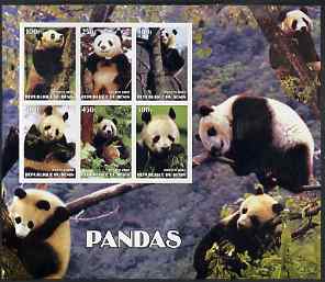 Benin 2002 Pandas special large imperf sheet containing 6 values unmounted mint, stamps on , stamps on  stamps on animals, stamps on  stamps on bears, stamps on  stamps on pandas
