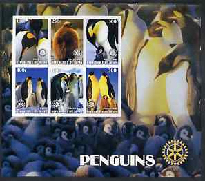 Benin 2002 Penguins special large imperf sheet containing 6 values each with Rotary Logo unmounted mint, stamps on , stamps on  stamps on birds, stamps on  stamps on penguins, stamps on  stamps on polar, stamps on  stamps on rotary