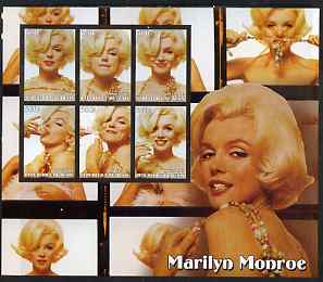 Benin 2003 Marilyn Monroe large imperf sheet containing 6 values, unmounted mint, stamps on personalities, stamps on entertainments, stamps on films, stamps on cinema, stamps on marilyn monroe