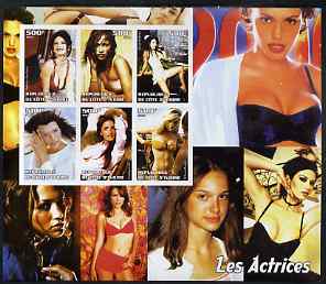 Ivory Coast 2003 Actresses large imperf sheet containing 6 values, (showing C Zeta-Jones, J Lopez, P Cruz etc) unmounted mint, stamps on personalities, stamps on entertainments, stamps on films, stamps on cinema, stamps on women