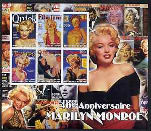 Benin 2002 40th Death Anniversary of Marilyn Monroe #01 special large imperf sheet containing 6 values unmounted mint, stamps on personalities, stamps on entertainments, stamps on films, stamps on cinema, stamps on women, stamps on marilyn monroe