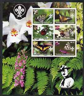Congo 2004 Butterflies large imperf sheet containing 6 values (each with Orchid & Scout Logo), unmounted mint, stamps on butterflies, stamps on flowers, stamps on orchids, stamps on scouts