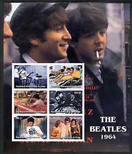Congo 2004 The Beatles (1964) large imperf sheet containing 6 values, unmounted mint, stamps on entertainments, stamps on music, stamps on pops, stamps on personalities, stamps on beatles