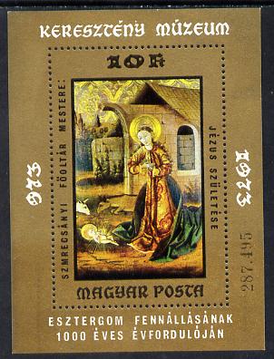 Hungary 1973 Paintings in Christian Museum m/sheet (Birth of Jesus) unmounted mint SG MS 2843 (Mi Bl 102), stamps on arts   museums    religion