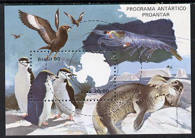 Brazil 1990 Antarctic Programme perf m/sheet unmounted mint, SG MS 2407, stamps on polar, stamps on seals, stamps on penguins, stamps on maps, stamps on marine life, stamps on birds