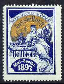 Cinderella - Germany 1897 Art & Industry Trade Exhibition, Heilbronn, perf label very fine with full gum, stamps on cinderella, stamps on exhibitions, stamps on arts, stamps on industry