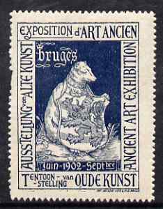 Cinderella - Belgium 1902 Ancient Art Exhibition, Bruges, perf label in blue, fine with full gum, stamps on cinderella, stamps on exhibitions, stamps on arts, stamps on 