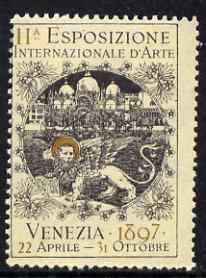 Cinderella - Italy 1897 International Art Exhibition, Venezia, perf label in black & gold fine with full gum, stamps on cinderella, stamps on exhibitions, stamps on arts