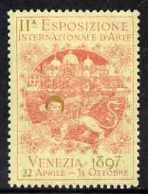 Cinderella - Italy 1897 International Art Exhibition, Venezia, perf label in red & gold fine with full gum, stamps on cinderella, stamps on exhibitions, stamps on arts