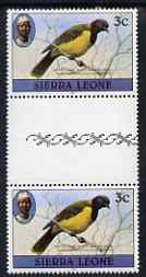 Sierra Leone 1980-82 Birds - Oriole 3c (with 1982 imprint date) unmounted mint gutter pair SG 624B*, stamps on birds, stamps on birds of prey