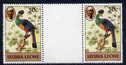 Sierra Leone 1983 Great Blue Turaco 30c (with 1983 imprint) unmounted mint gutter pair SG 768, slight signs of ageing, stamps on birds, stamps on 