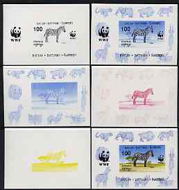 Batum 1994 WWF - Zebra deluxe sheet - the set of 6 progressive proofs comprising the 4 individual colours, plus 2-colour and all 4-colour composites, imperf and unmounted..., stamps on animals, stamps on  wwf , stamps on zebra