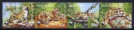 Malaysia 1995 WWF - Clouded Leopard perf strip of 4 unmounted mint, SG 563-66, stamps on animals, stamps on  wwf , stamps on cats, stamps on leopards