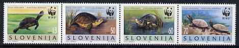 Slovenia 1996 WWF - Pond Turtle perf strip of 4 unmounted mint, SG 279-82, stamps on animals, stamps on  wwf , stamps on turtles