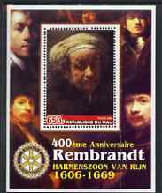 Mali 2006 400th Birth Anniversary of Rembrandt with Rotary logo perf m/sheet unmounted mint, stamps on personalities, stamps on rembrandt, stamps on arts, stamps on rotary