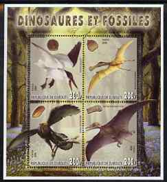 Djibouti 2006 Dinosaurs & Fossils #2 perf sheetlet containing set of 4 unmounted mint, stamps on dinosaurs, stamps on fossils, stamps on rocks, stamps on minerals