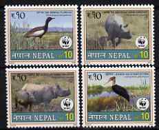 Nepal 2000 WWF - Wildlife perf set of 4 unmounted mint, SG 731-34, stamps on animals, stamps on birds, stamps on  wwf , stamps on rhino, stamps on stork