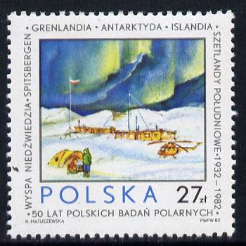 Poland 1982 Polar Research 27z value (Helicopter & Research Station) unmounted mint SG 2845, stamps on aviation  polar  ships    helicopter     weather