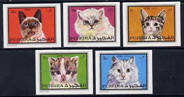Fujeira 1970 Cats imperf set of 5 unmounted mint (Mi 588-92B) , stamps on animals, stamps on cats