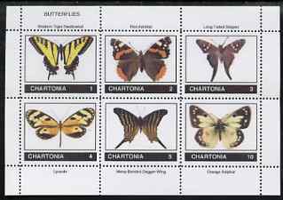 Chartonia (Fantasy) Butterflies perf sheetlet containing 6 values unmounted mint, stamps on cinderella, stamps on butterflies
