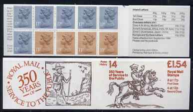 Great Britain 1981-85 Postal History series #14 (Postal Messengers) Â£1.54 booklet with selvedge at right, SG FQ4B, stamps on stamp on stamp, stamps on postal, stamps on postman, stamps on horses, stamps on stamponstamp