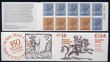 Great Britain 1981-85 Postal History series #14 (Postal Messengers) Â£1.54 booklet with selvedge at left, SG FQ4A, stamps on stamp on stamp, stamps on postal, stamps on postman, stamps on horses, stamps on stamponstamp