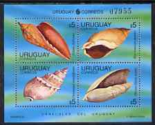 Uruguay 1995 shells sheetlet containing set of 4 x $5 values unmounted mint, stamps on marine life, stamps on shells