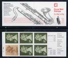 Great Britain 1986-87 Musical Instruments #3 (Bass Clarinet) Â£1 booklet complete with cyl numbers, SG FH7, stamps on music, stamps on clarinets, stamps on musical instruments