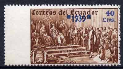 Ecuador 1939 the unissued Columbus 40c value marginal single imperf between stamp and margin, unmounted , stamps on columbus, stamps on explorers, stamps on personalities