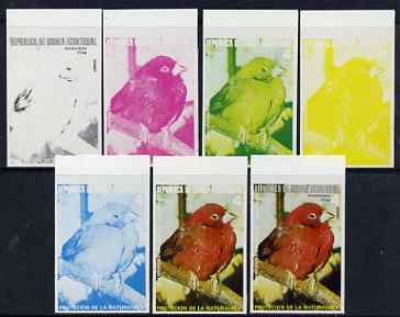 Equatorial Guinea 1974 Australian Birds 4P Collared Amandina, the set of 7 imperf progressive proofs comprising the 4 individual colours, plus 2, 3 and all 4-colour compo..., stamps on birds, stamps on 