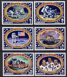 Liberia 1971 Apollo 14 Moon Mission set of 6 unmounted mint, SG 1058-63, stamps on , stamps on  stamps on space, stamps on  stamps on apollo, stamps on  stamps on parachutes, stamps on  stamps on helicopters, stamps on  stamps on flags