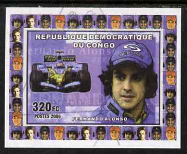 Congo 2006 Formula 1 Drivers #1 Fernado Alonso imperf sheetlet cto used, stamps on personalities, stamps on cars, stamps on  f1 , stamps on racing cars