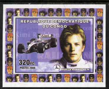 Congo 2006 Formula 1 Drivers #4 Kimi Raikkonen imperf sheetlet cto used, stamps on personalities, stamps on cars, stamps on  f1 , stamps on racing cars, stamps on mercedes